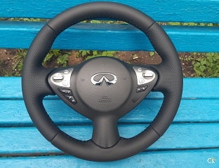 Перетяжка руля Инфинити натуральной кожей с утолщением обода в два слоя